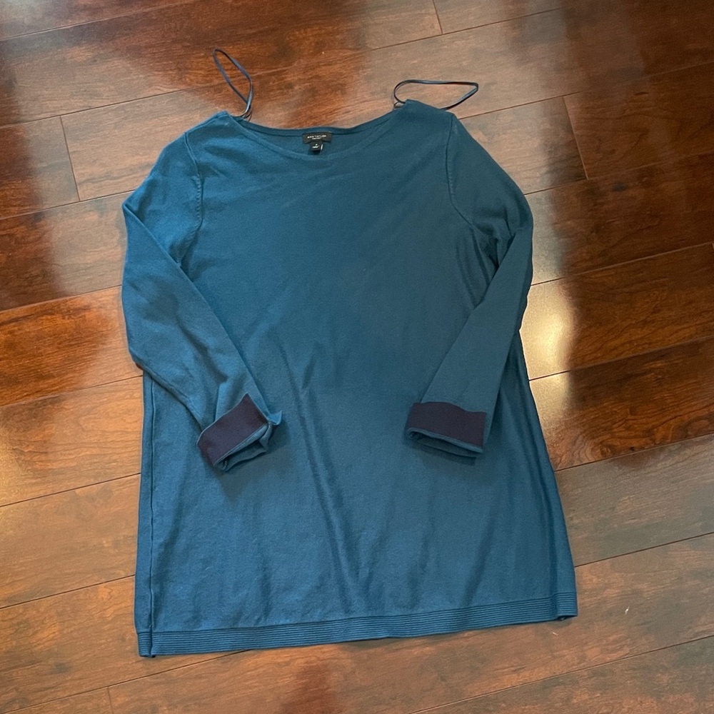 Ann Taylor Factory Blue Cuffed Sleeve Long Sleeve Tee